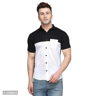 Reliable White Cotton Blend Colourblocked Casual Shirt For Men-thumb0