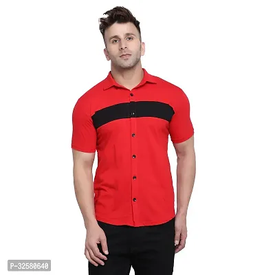 Reliable Red Cotton Blend Colourblocked Casual Shirt For Men-thumb0