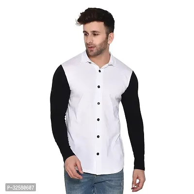 Reliable White Cotton Blend Colourblocked Casual Shirt For Men-thumb0