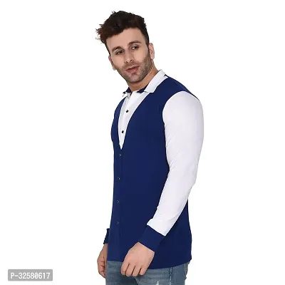 Reliable Blue Cotton Blend Colourblocked Casual Shirt For Men-thumb3