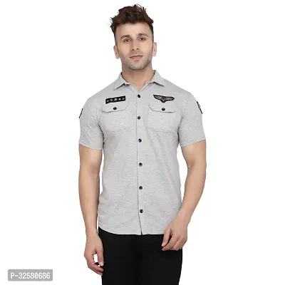 Reliable Grey Cotton Blend Solid Casual Shirt For Men-thumb0