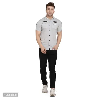 Reliable Grey Cotton Blend Solid Casual Shirt For Men-thumb4