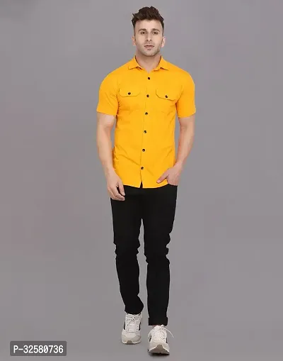 Reliable Yellow Cotton Blend Solid Casual Shirt For Men-thumb4