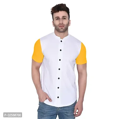 Reliable White Cotton Blend Colourblocked Casual Shirt For Men-thumb0