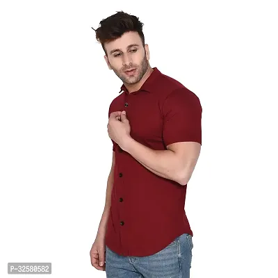 Reliable Maroon Cotton Blend Solid Casual Shirt For Men-thumb3