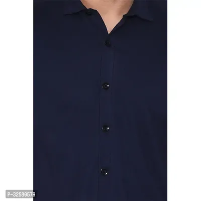 Reliable Navy Blue Cotton Blend Solid Casual Shirt For Men-thumb4