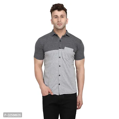 Reliable Grey Cotton Blend Colourblocked Casual Shirt For Men-thumb0