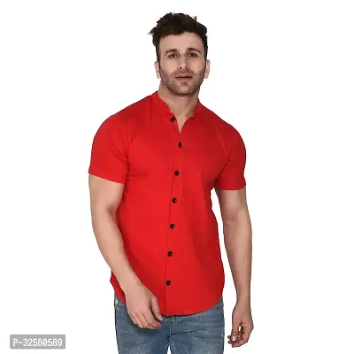 Reliable Red Cotton Blend Solid Casual Shirt For Men-thumb0