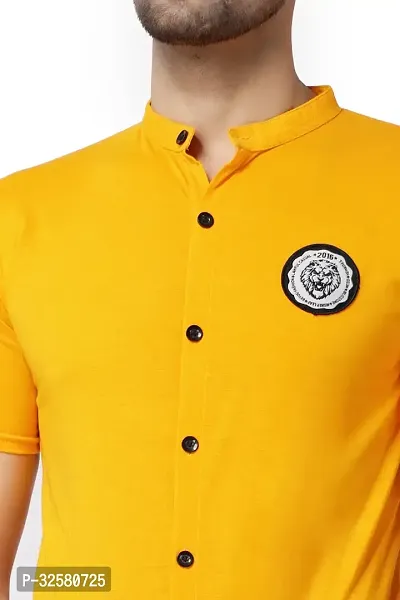 Reliable Yellow Cotton Blend Solid Casual Shirt For Men-thumb3