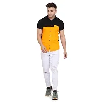 Reliable Yellow Cotton Blend Colourblocked Casual Shirt For Men-thumb3