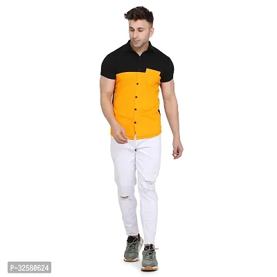 Reliable Yellow Cotton Blend Colourblocked Casual Shirt For Men-thumb4