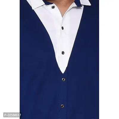 Reliable Blue Cotton Blend Colourblocked Casual Shirt For Men-thumb4