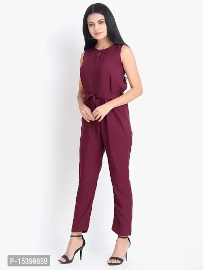 Stylish Maroon Crepe Solid Jumpsuit For Women-thumb3