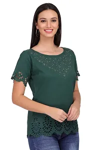 Elegant Green Crepe Solid Top For Women-thumb1