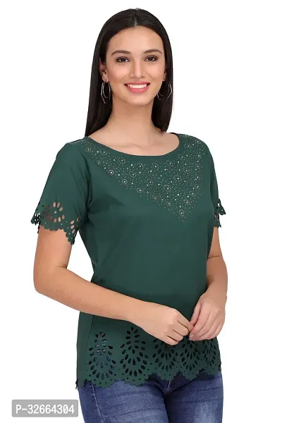 Elegant Green Crepe Solid Top For Women-thumb2