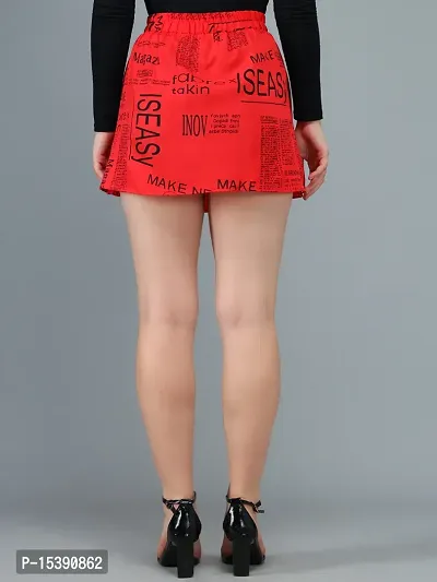 Stylish Red Crepe Printed Mini Length Skirt For Women-thumb4