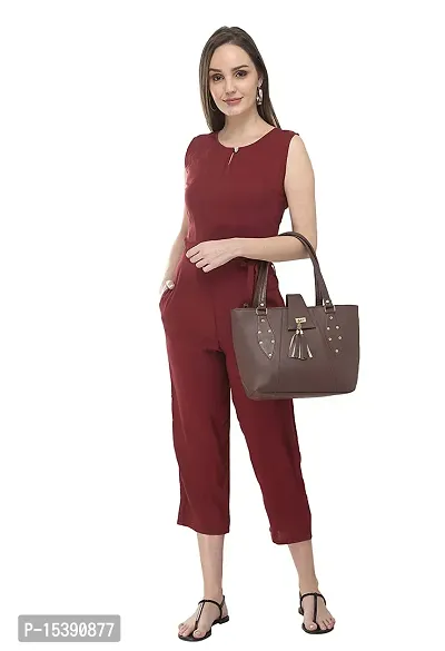 Stylish Maroon Crepe Solid Jumpsuit For Women-thumb5