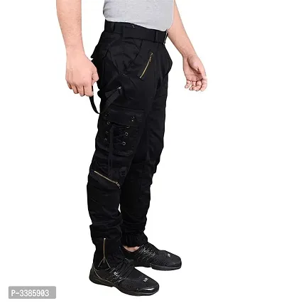Men's Black Solid Cotton Dori Style Cargo Pants-thumb4