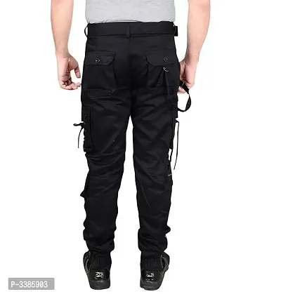 Men's Black Solid Cotton Dori Style Cargo Pants-thumb2