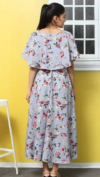 Stylish Crepe Grey Floral Printed Dress For Women-thumb1