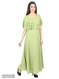 Women's Stylish and Trendy Green Solid Crepe Maxi Length Fit And Flare Dress-thumb2