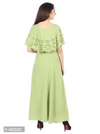 Women's Stylish and Trendy Green Solid Crepe Maxi Length Fit And Flare Dress-thumb1