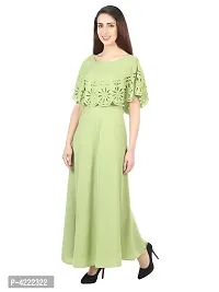 Women's Stylish and Trendy Green Solid Crepe Maxi Length Fit And Flare Dress-thumb4