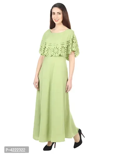 Women's Stylish and Trendy Green Solid Crepe Maxi Length Fit And Flare Dress-thumb5