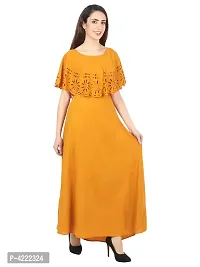 Women's Stylish and Trendy Yellow Solid Crepe Maxi Length Fit And Flare Dress-thumb2