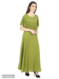 Women's Stylish and Trendy Green Solid Crepe Maxi Length Fit And Flare Dress-thumb2