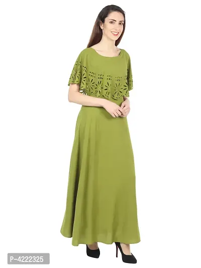 Women's Stylish and Trendy Green Solid Crepe Maxi Length Fit And Flare Dress-thumb3