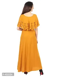 Women's Stylish and Trendy Yellow Solid Crepe Maxi Length Fit And Flare Dress-thumb1