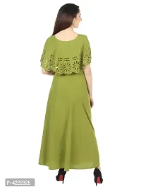 Women's Stylish and Trendy Green Solid Crepe Maxi Length Fit And Flare Dress-thumb1