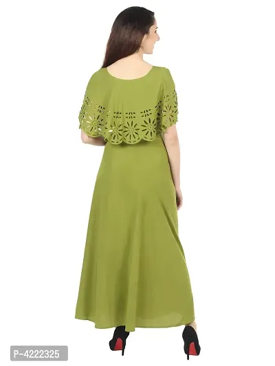 Women's Stylish and Trendy Green Solid Crepe Maxi Length Fit And Flare Dress-thumb2