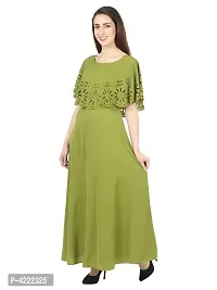 Women's Stylish and Trendy Green Solid Crepe Maxi Length Fit And Flare Dress-thumb4