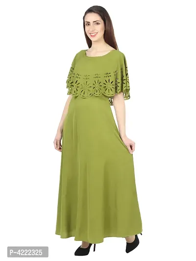 Women's Stylish and Trendy Green Solid Crepe Maxi Length Fit And Flare Dress-thumb5