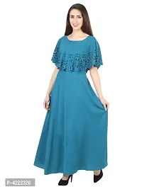 Women's Stylish and Trendy Blue Solid Crepe Maxi Length Fit And Flare Dress-thumb4