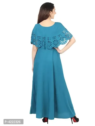 Women's Stylish and Trendy Blue Solid Crepe Maxi Length Fit And Flare Dress-thumb2