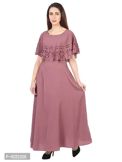 Women's Stylish and Trendy Purple Solid Crepe Maxi Length Fit And Flare Dress-thumb5