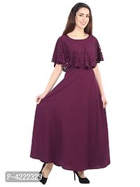 Women's Stylish and Trendy Maroon Solid Crepe Maxi Length Fit And Flare Dress-thumb2