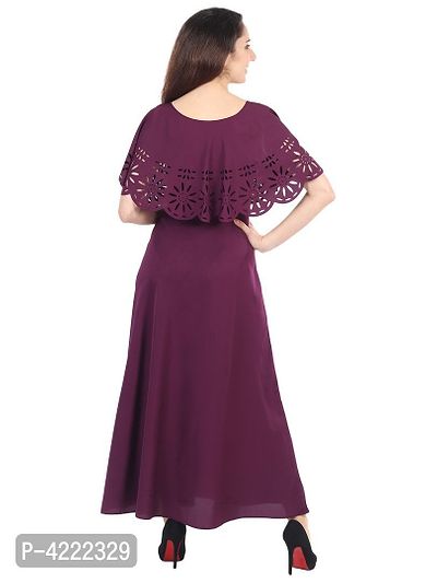 Women's Stylish and Trendy Maroon Solid Crepe Maxi Length Fit And Flare Dress-thumb2