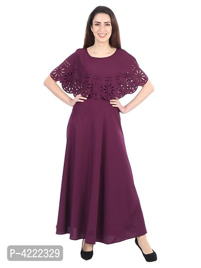 Women's Stylish and Trendy Maroon Solid Crepe Maxi Length Fit And Flare Dress-thumb0