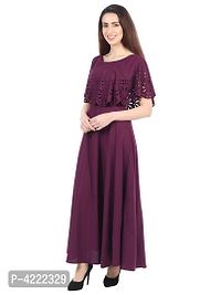 Women's Stylish and Trendy Maroon Solid Crepe Maxi Length Fit And Flare Dress-thumb4