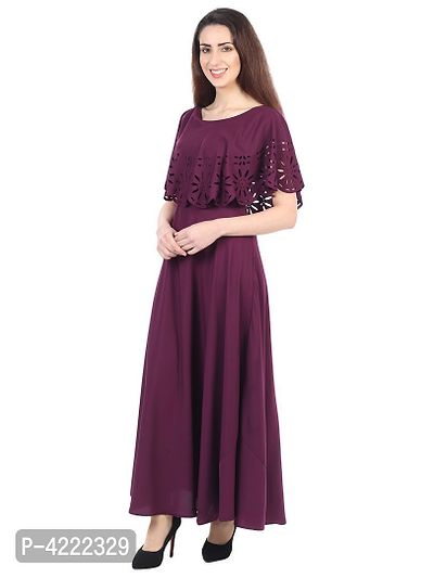 Women's Stylish and Trendy Maroon Solid Crepe Maxi Length Fit And Flare Dress-thumb5