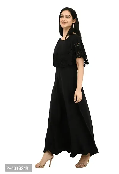 Women's Black Solid Crepe Dress-thumb3