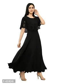 Women's Black Solid Crepe Dress-thumb4