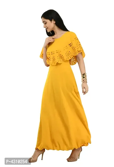 Women's Yellow Solid Crepe Dress-thumb3