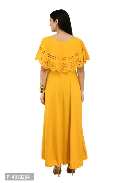 Women's Yellow Solid Crepe Dress-thumb2