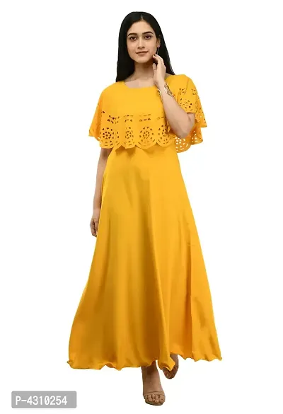 Women's Yellow Solid Crepe Dress-thumb0