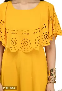 Women's Yellow Solid Crepe Dress-thumb3